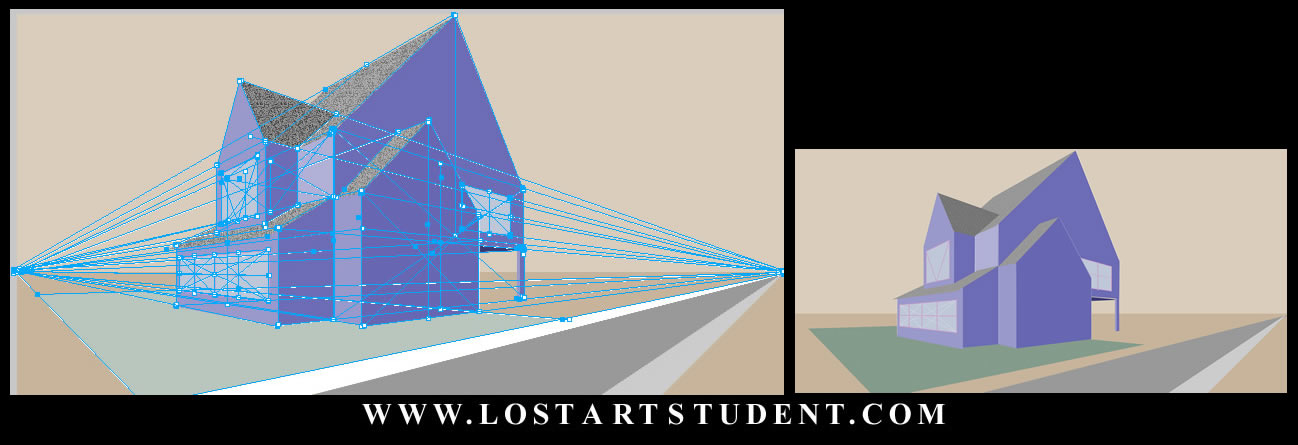 How to draw the outside of a building in 2 point perspective 
